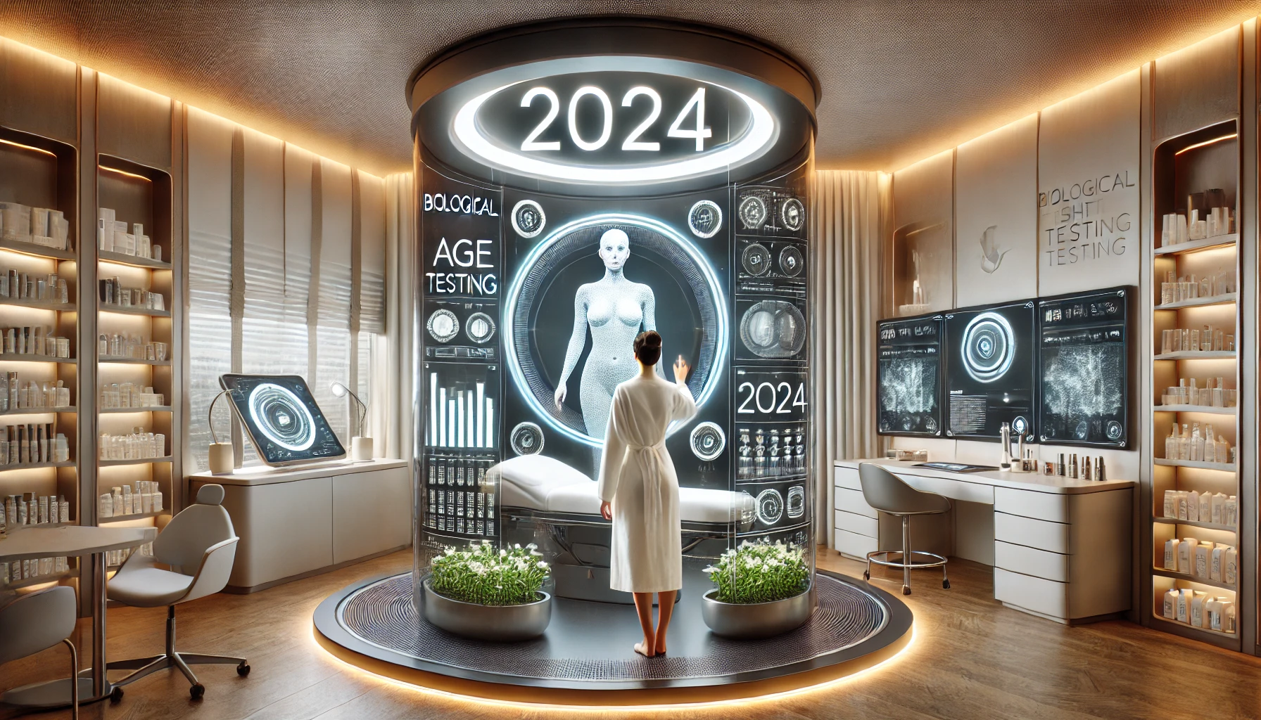 a futuristic aesthetic treatment room focused on personalized care in 2024.
